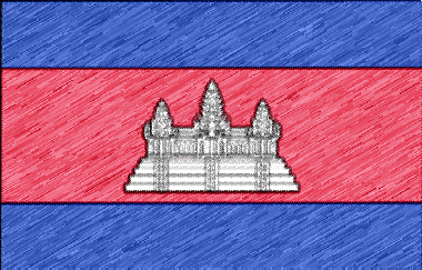 カンボジア王国の国旗イラスト（色鉛筆風の国旗イラスト）