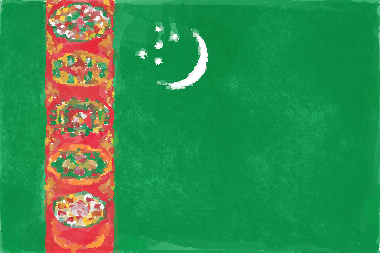 トルクメニスタンの国旗イラスト（水彩画風の国旗イラスト）