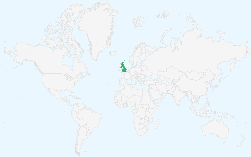 英国（グレートブリテン及び北アイルランド連合王国） の位置（世界地図）
