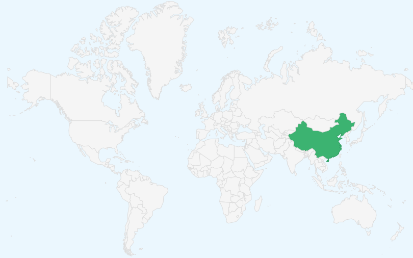 中華人民共和国 の位置（世界地図）