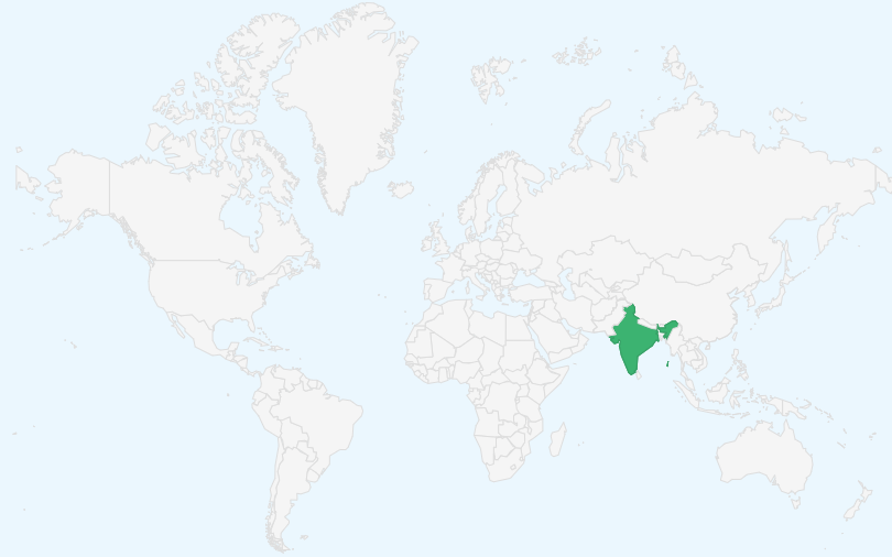 インド の位置（世界地図）