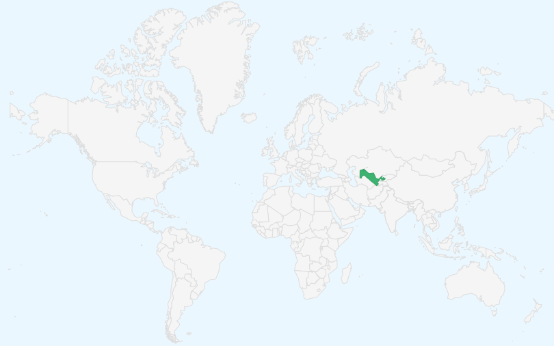 ウズベキスタン共和国 の位置（世界地図）
