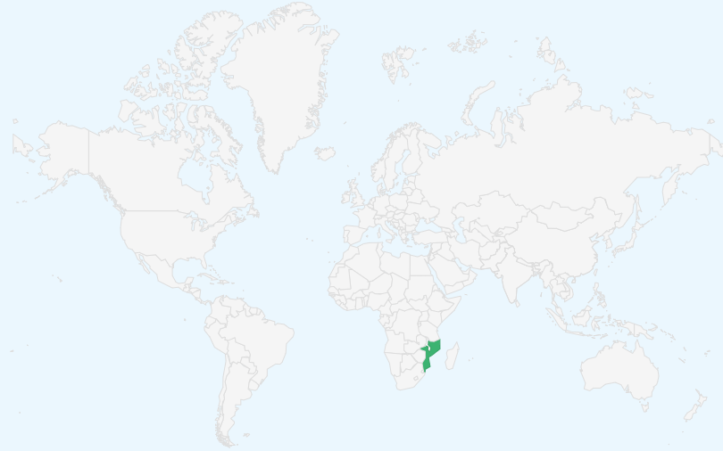 モザンビーク共和国 の位置（世界地図）