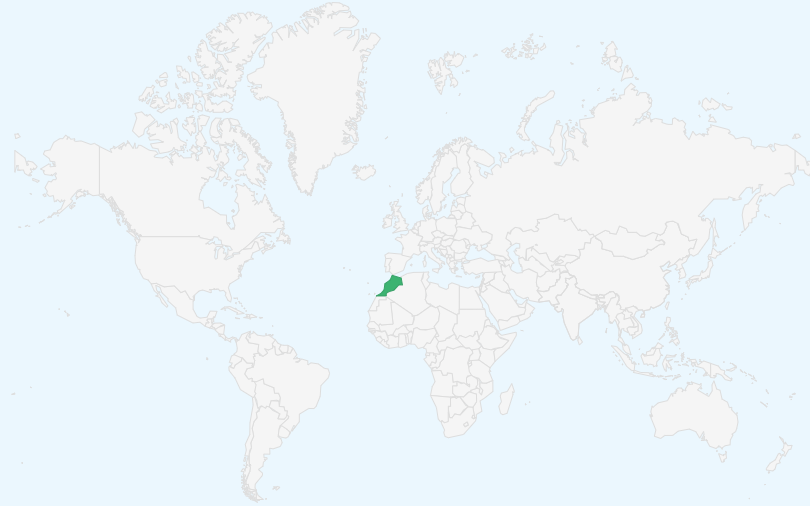 モロッコ王国 の位置（世界地図）