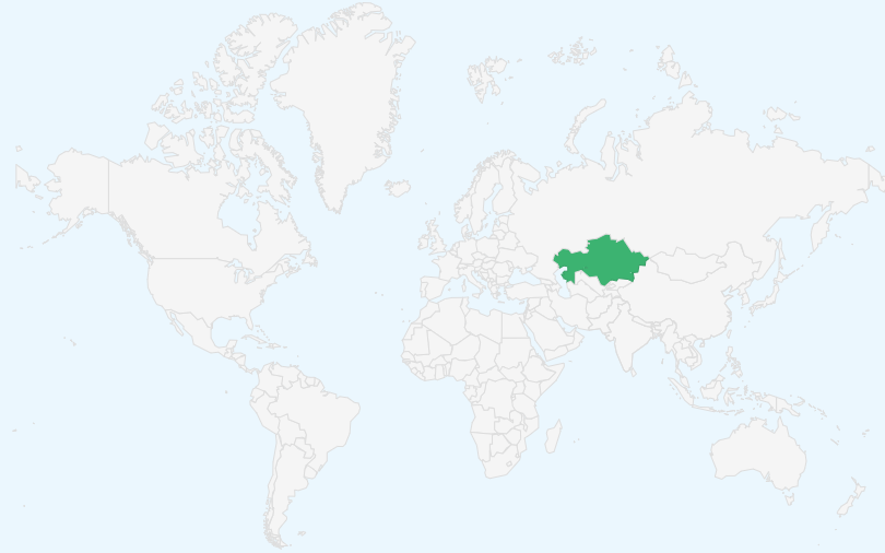 カザフスタン共和国 の位置（世界地図）