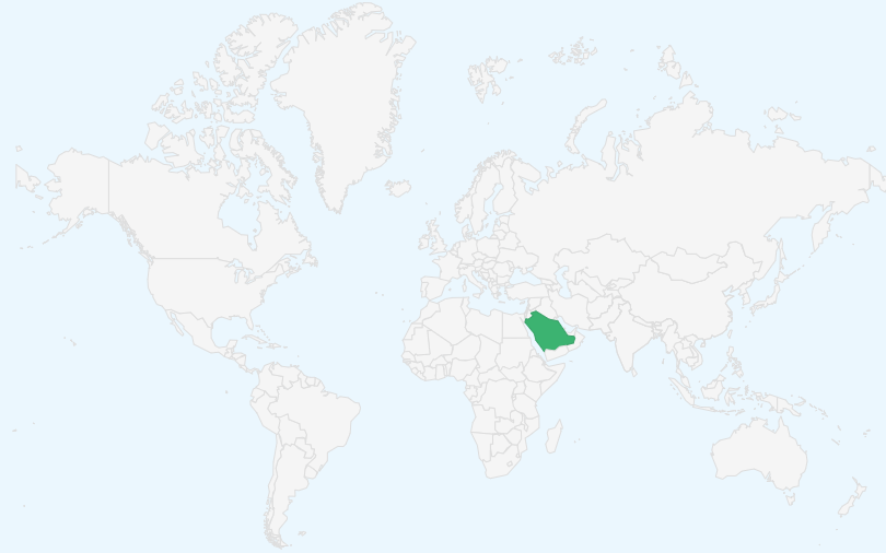 サウジアラビア王国 の位置（世界地図）