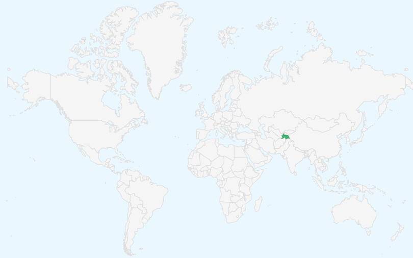 タジキスタン共和国 の位置（世界地図）