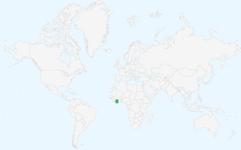 コートジボワール共和国 の位置（世界地図）